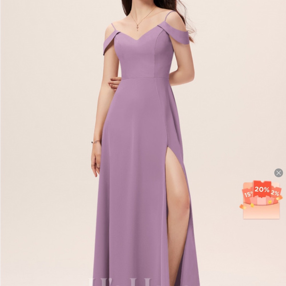 A-line V-Neck Floor-Length Chiffon Bridesmaid Dress in Wisteria, size 6, #233665